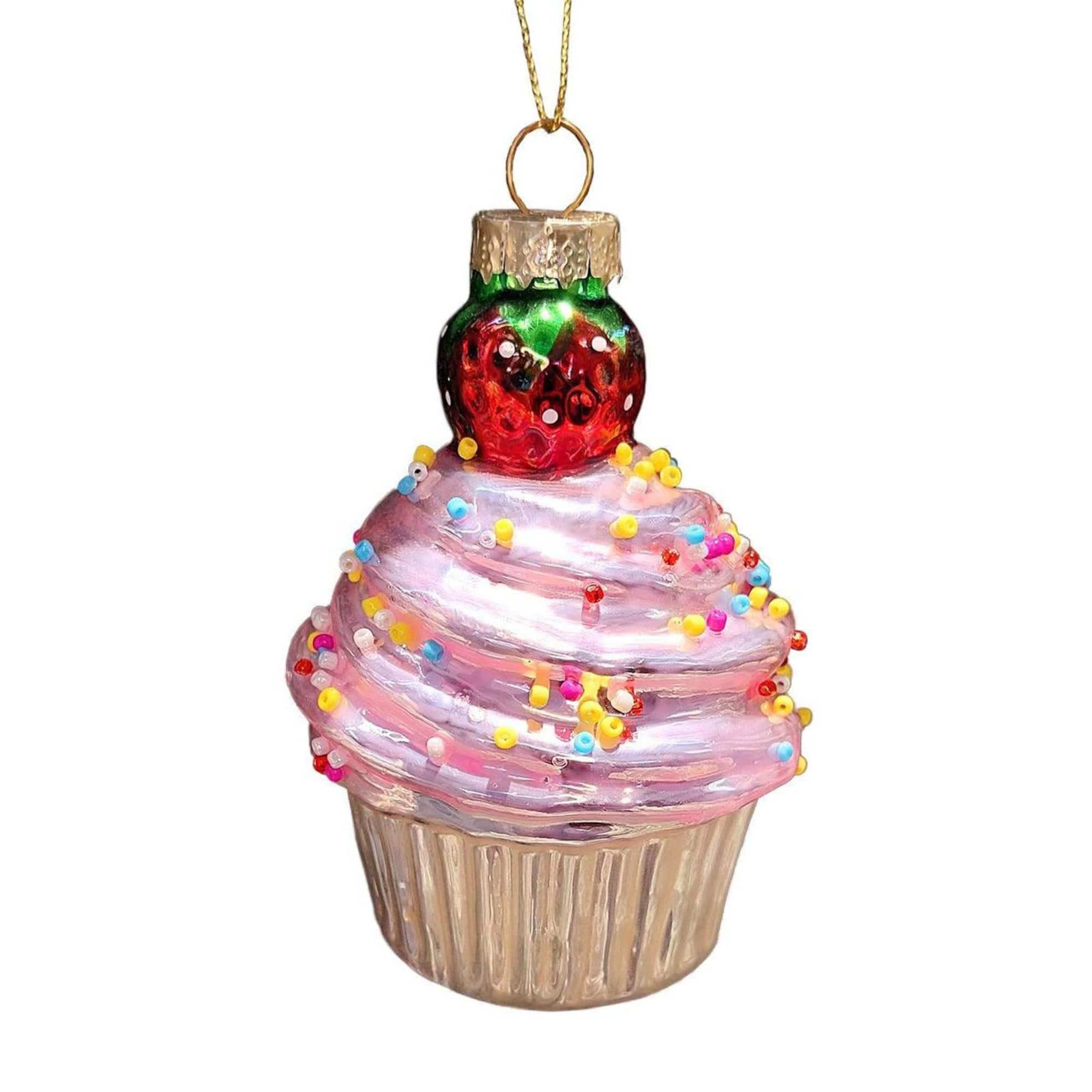 Wizardi 11.81" Christmas Sprinkled Cupcake Glass Ornament